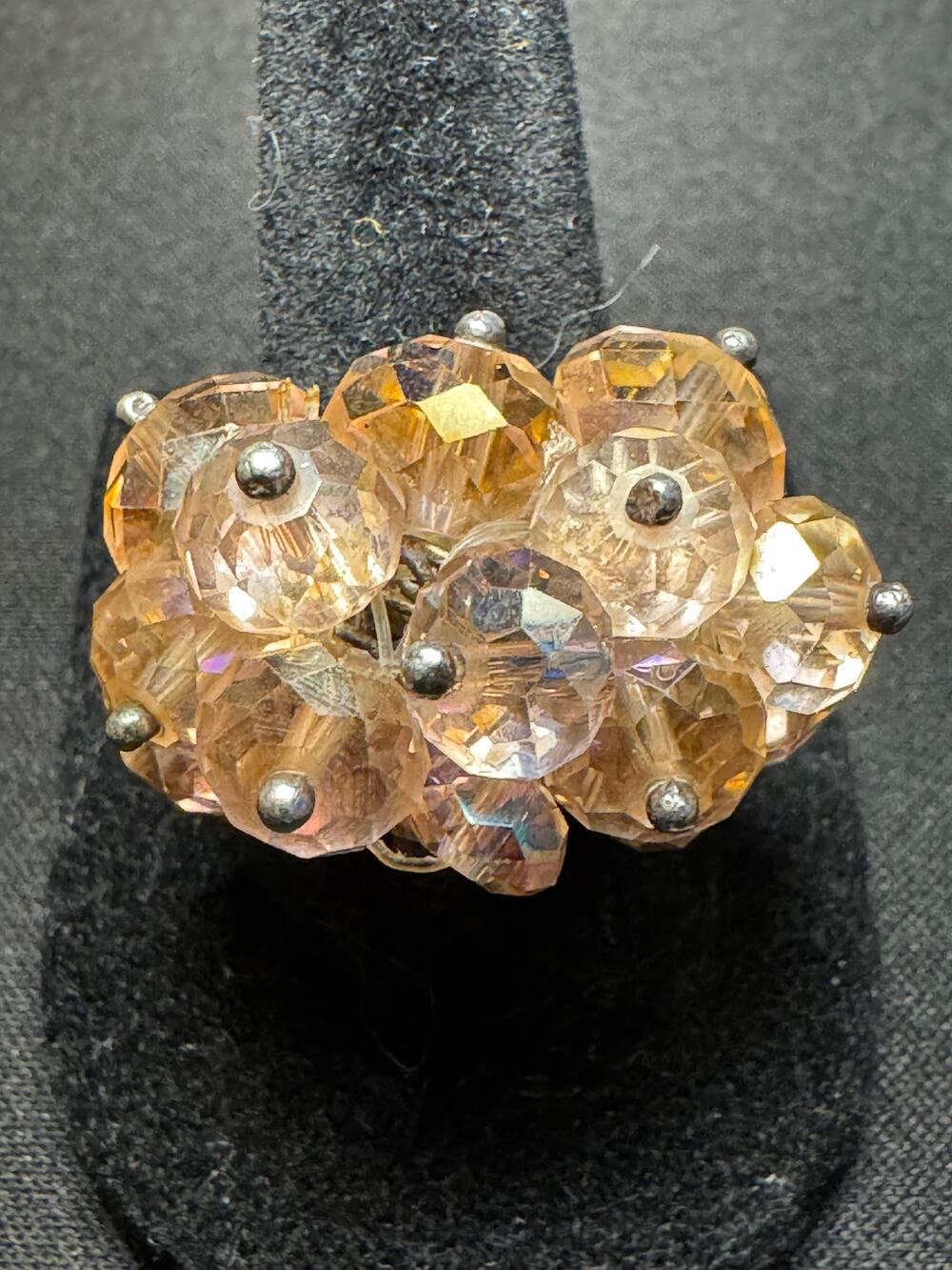 Vintage Sterling Silver w/ Pink A/B Cluster Ring Size 7.5